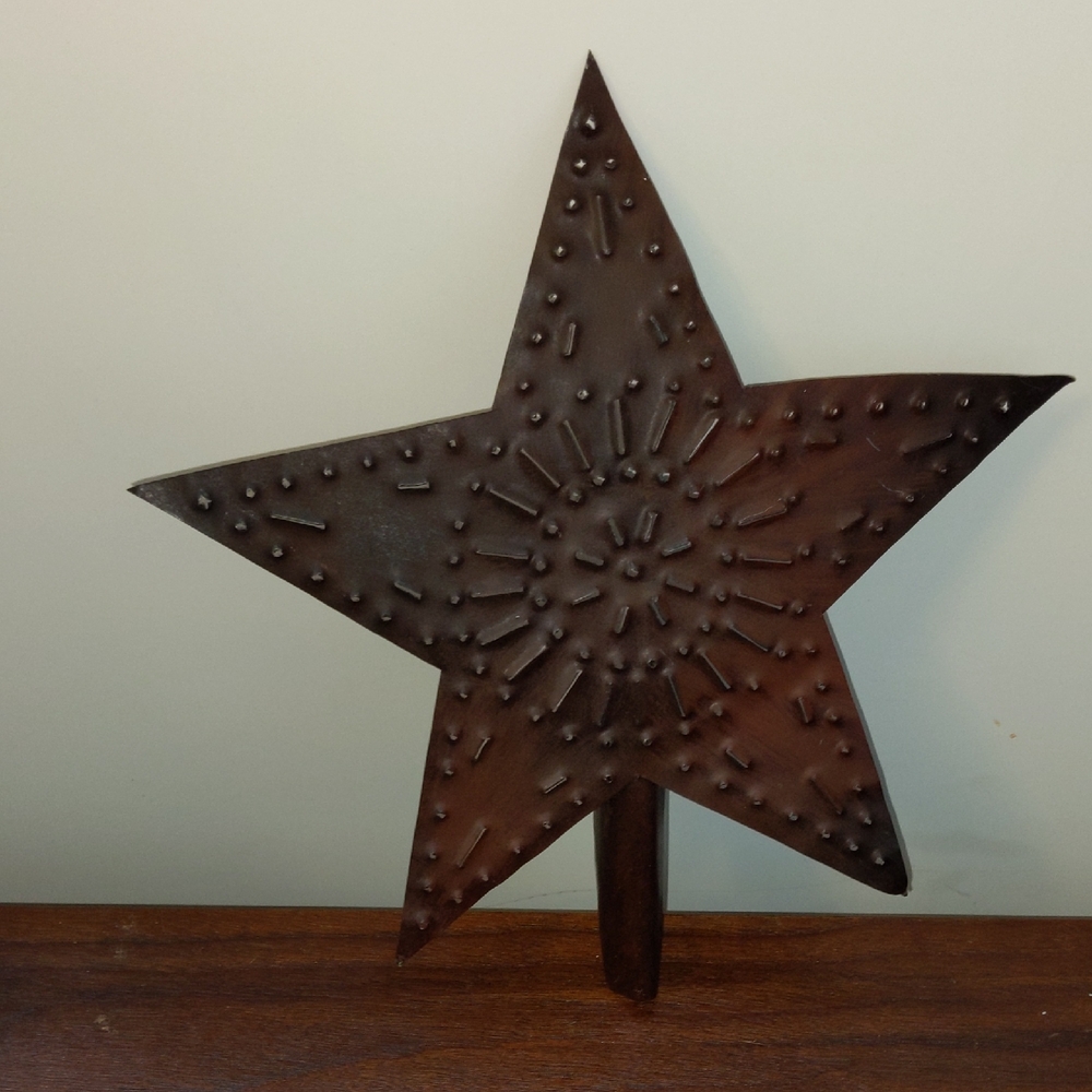 Rustic Brown Metal Star Decor Tree Topper Country Primitive 8"